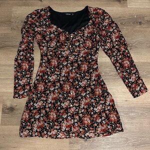 Nasty Gal Black and Red Floral Dress